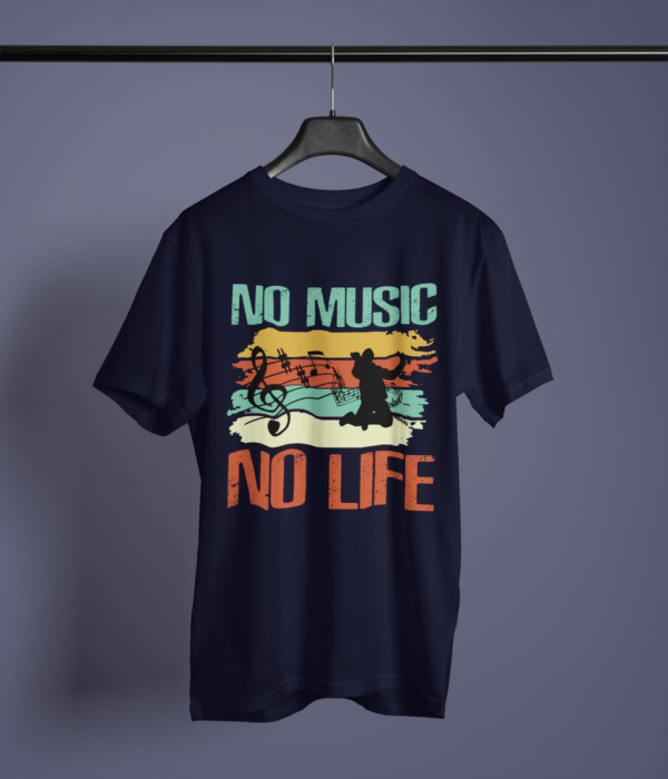 navy blue color music in my mind printed tee on a hanger