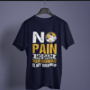 navy blue color no pain no gain graphic tee on a hanger