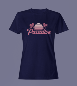 Navy Blue Color Women’s Premium Quality Round Neck Half Sleeve Paradise Printed Tees