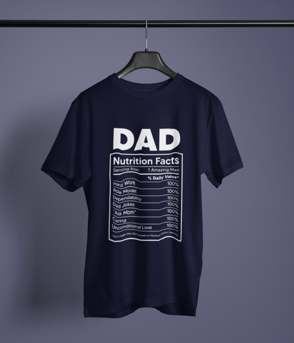 navy-blue-dad-nutrition-facts graphic tee on-a-hanger