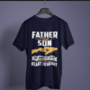 navy-blue-father-and-son-always-heart-to-heart printed t-shirt on-a-hanger
