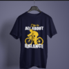 navy-blue-life-is-all-about-balance printed t-shirt on-a-hanger