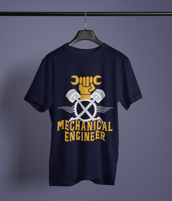 navy-blue-mechanical-engineer graphic tee on-a-hanger