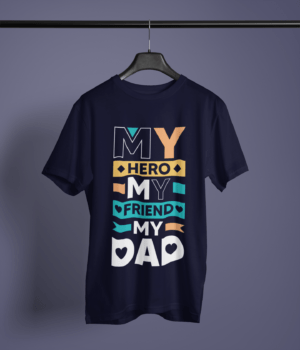 navy-blue-my-hero-my-friend-my-dad graphic tee on-a-hanger