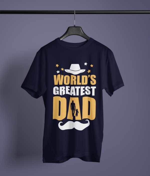 navy-blue-worlds-greatest-dad printed tee on-a-hanger