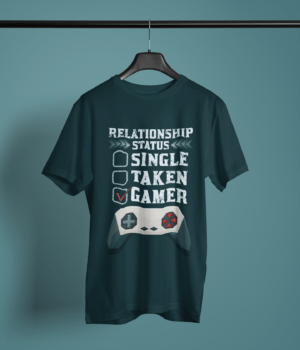 petrol blue color relationship status gamer graphic tee on a hanger
