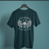 petrol blue color fitness improve your power printed tee on a hanger
