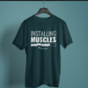 petrol blue color installing muscles printed tee on a hanger