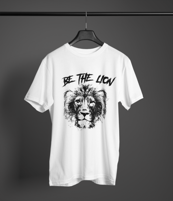 white color be the lion graphic tee on a hanger