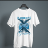 white color hardcore gamer printed tee on a hanger