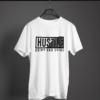 white color hustle grind and shine graphic printed t-shirt on a hanger