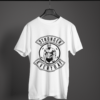 white color stronger everyday graphic tee on a hanger