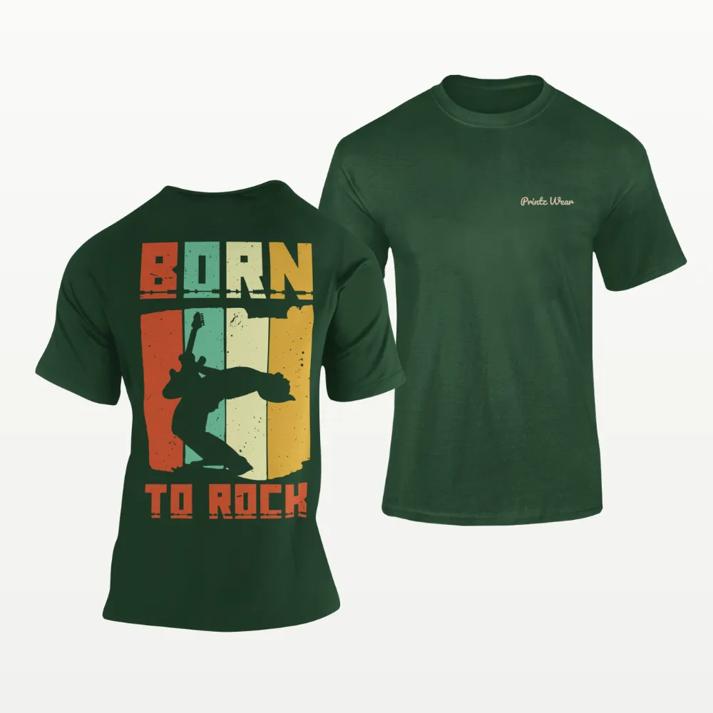 Born To Rock Music Band T Shirt Bottle Green