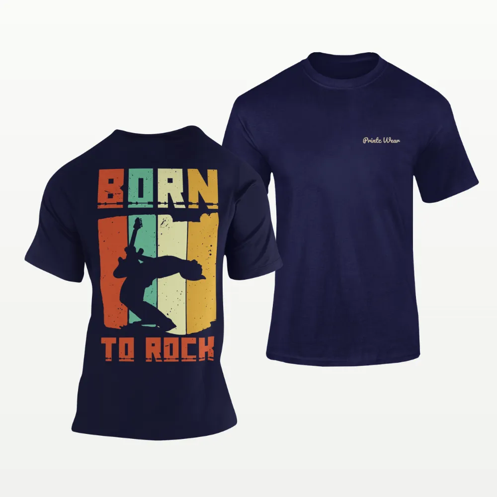Born To Rock Music Band T Shirt Navy Blue