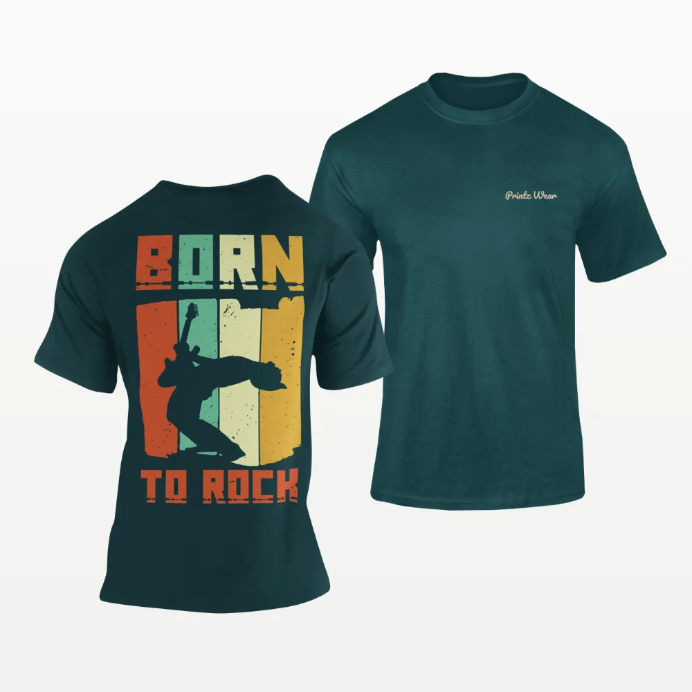 Born To Rock Music Band T Shirt Petrol Blue