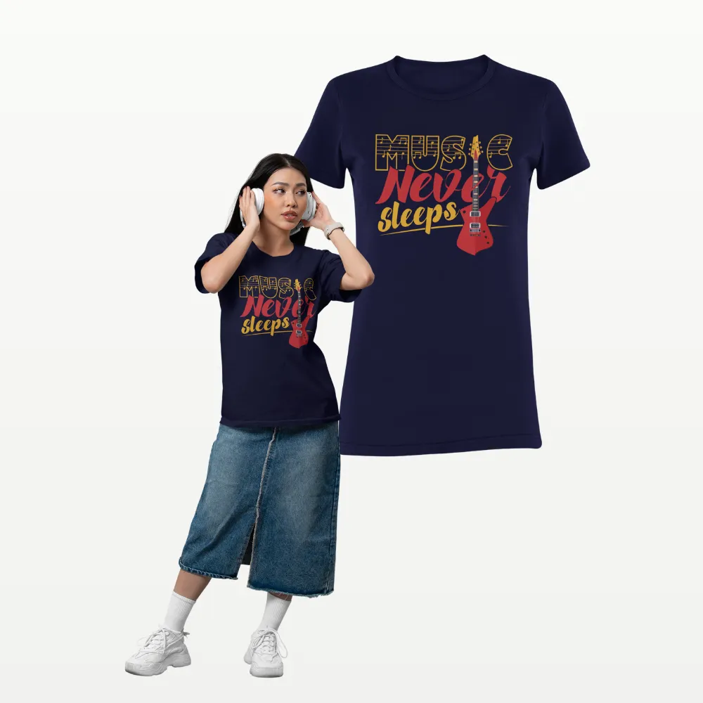 Music Never Sleeps Band T Shirt Navy Blue