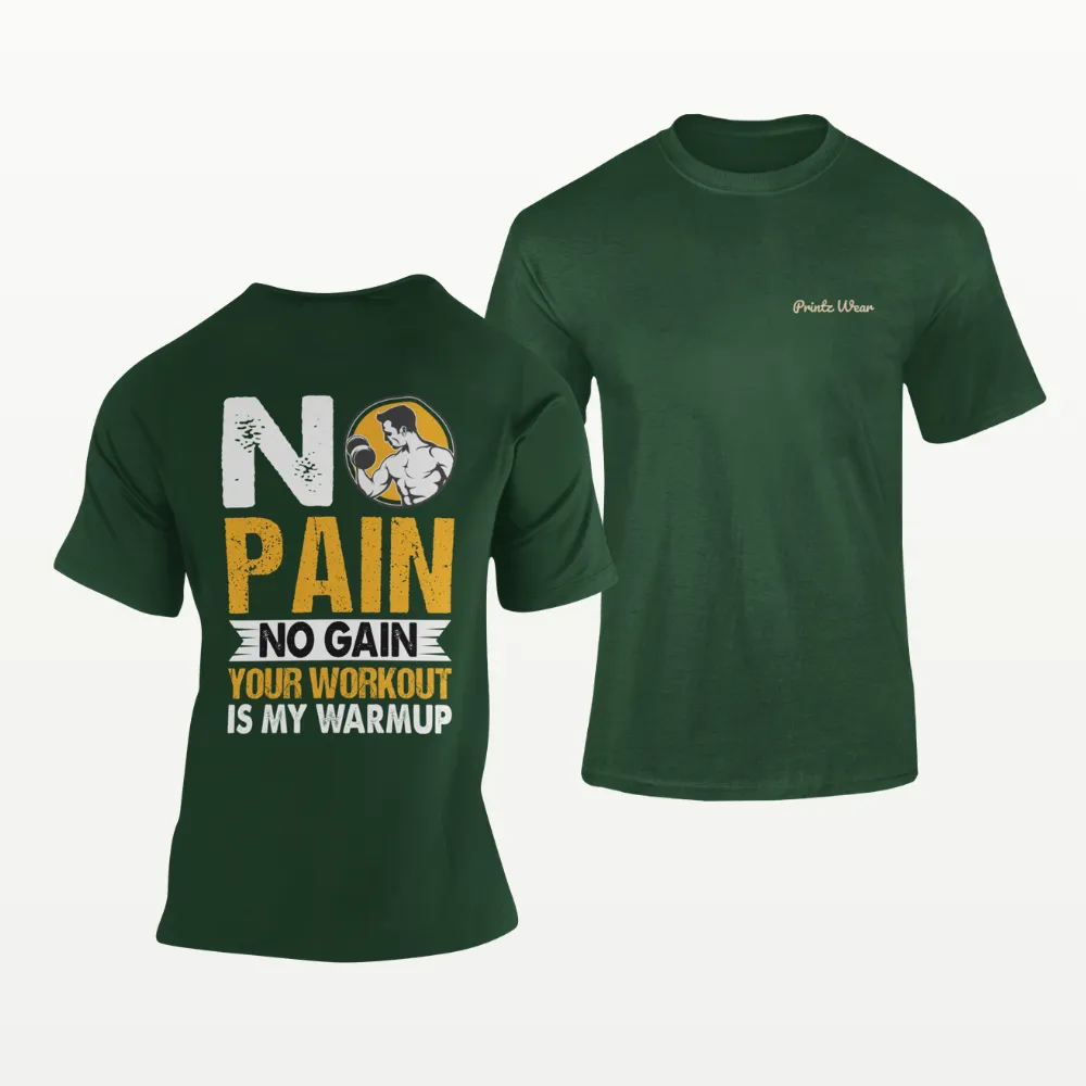 No Pain No Gain Gym Workout T Shirt Bottle Green