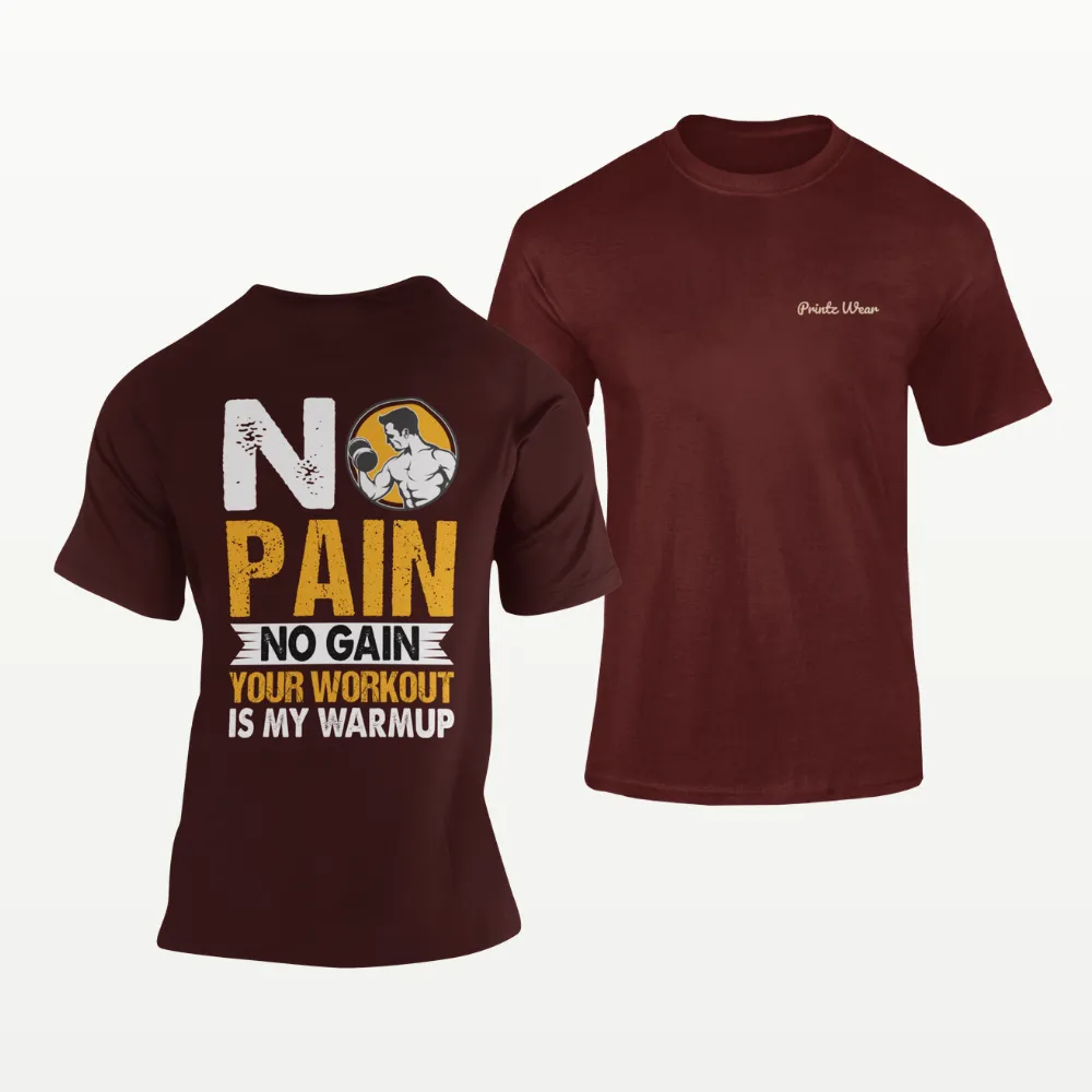 No Pain No Gain Gym Workout T Shirt Maroon
