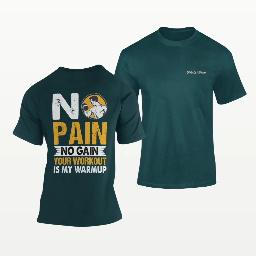 No Pain No Gain Gym Workout T Shirt Petrol Blue