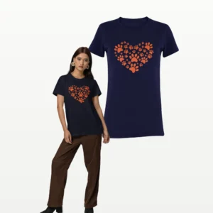 Pawfect Heart Dog Lover T Shirt Navy Blue