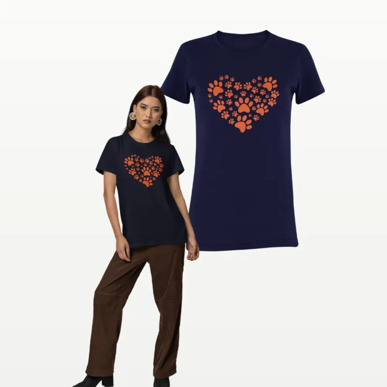 Pawfect Heart Dog Lover T Shirt Navy Blue